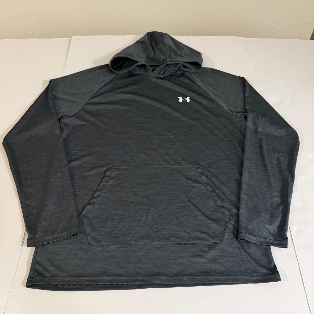 Under Armour Mens Tech Hoodie Gray Heather Training Pullover Large Loose Fit
